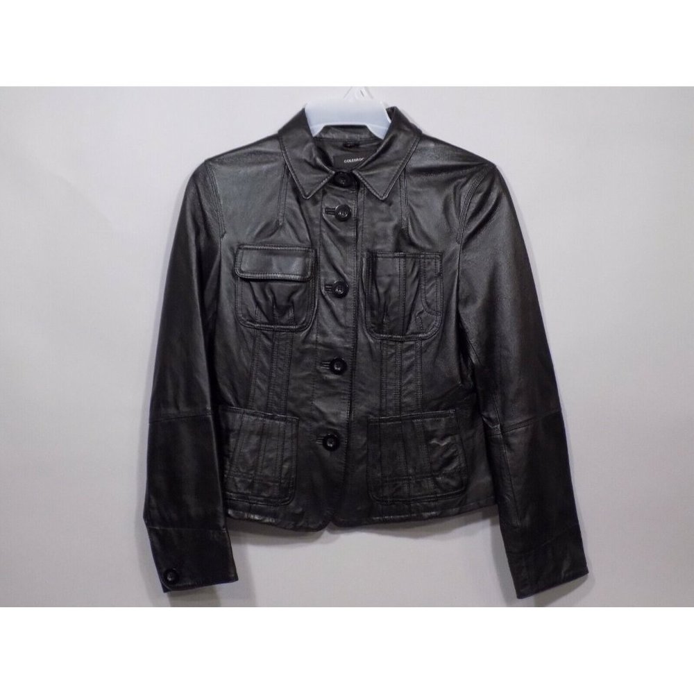 Colebrook Coat Womens Leather Multi Pocketed Tapered Jacket M Black lined ladies